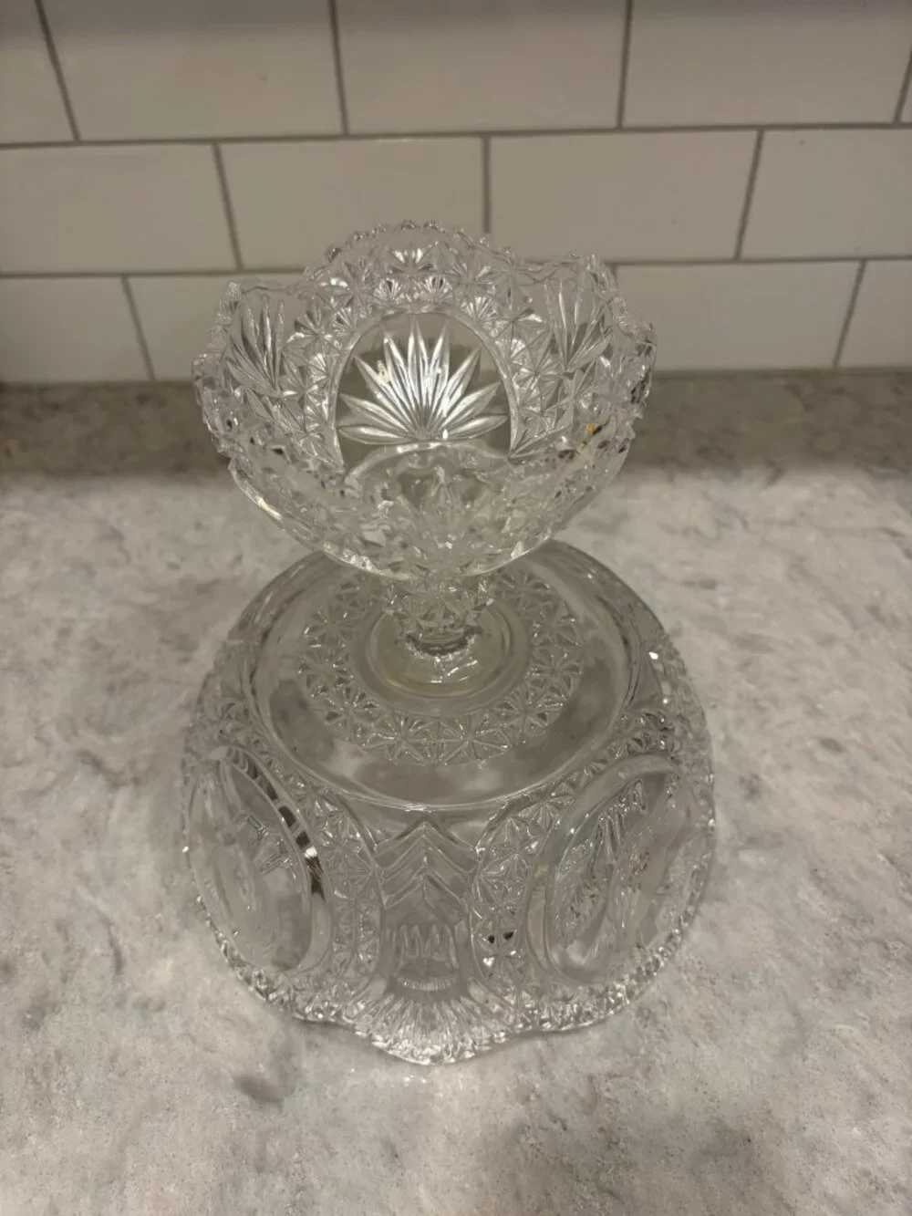 HOFBAUER Byrdes German Crystal Compote Bowl Etched Birds